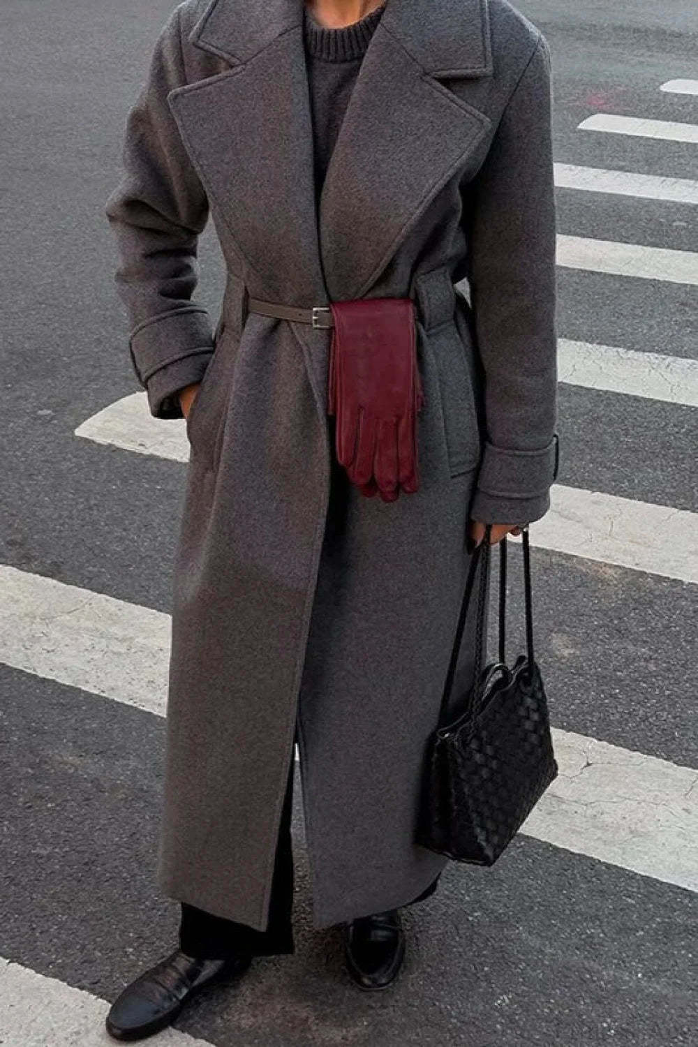 Vintage Wool Blend Notched Collar Oversized Elegant Overcoat