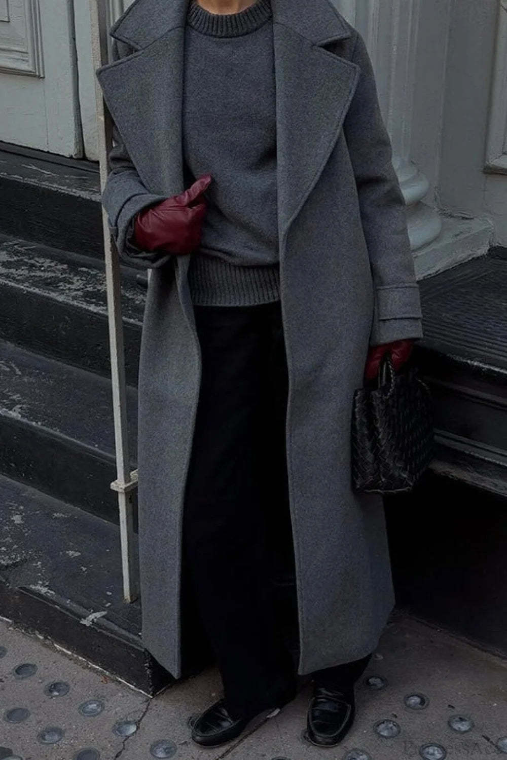 Vintage Wool Blend Notched Collar Oversized Elegant Overcoat