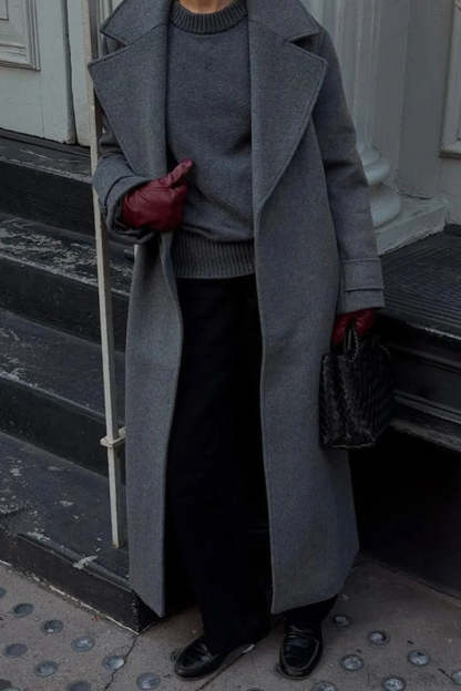 Vintage Wool Blend Notched Collar Oversized Elegant Overcoat