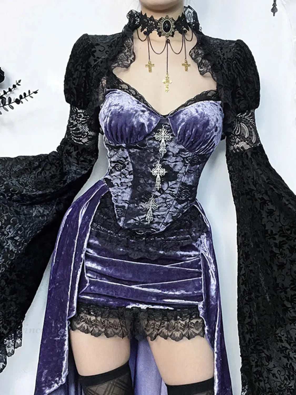 Violet Lace Cross Bodice Midi Dress