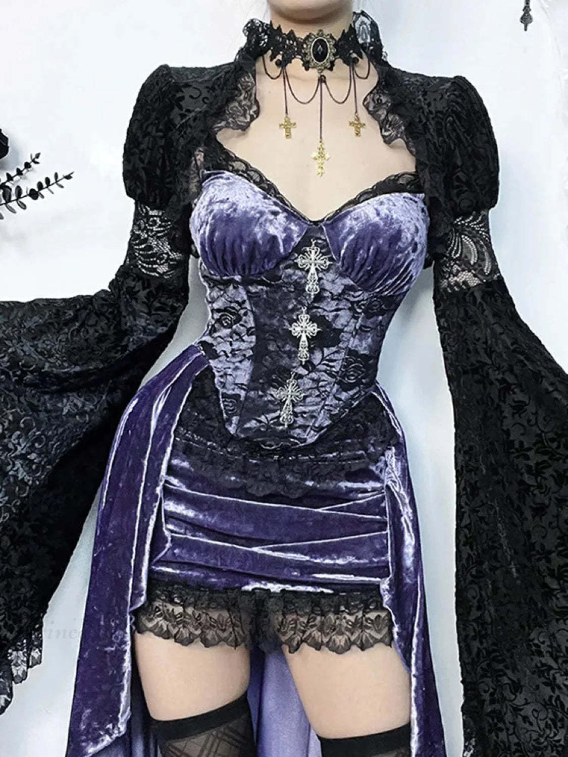 Violet Lace Cross Bodice Midi Dress