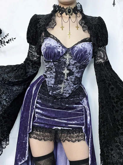 Violet Lace Cross Bodice Midi Dress