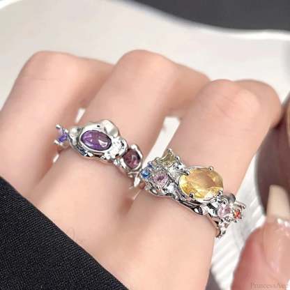 Vivid Stone Drip Rhinestone Gothic Ring