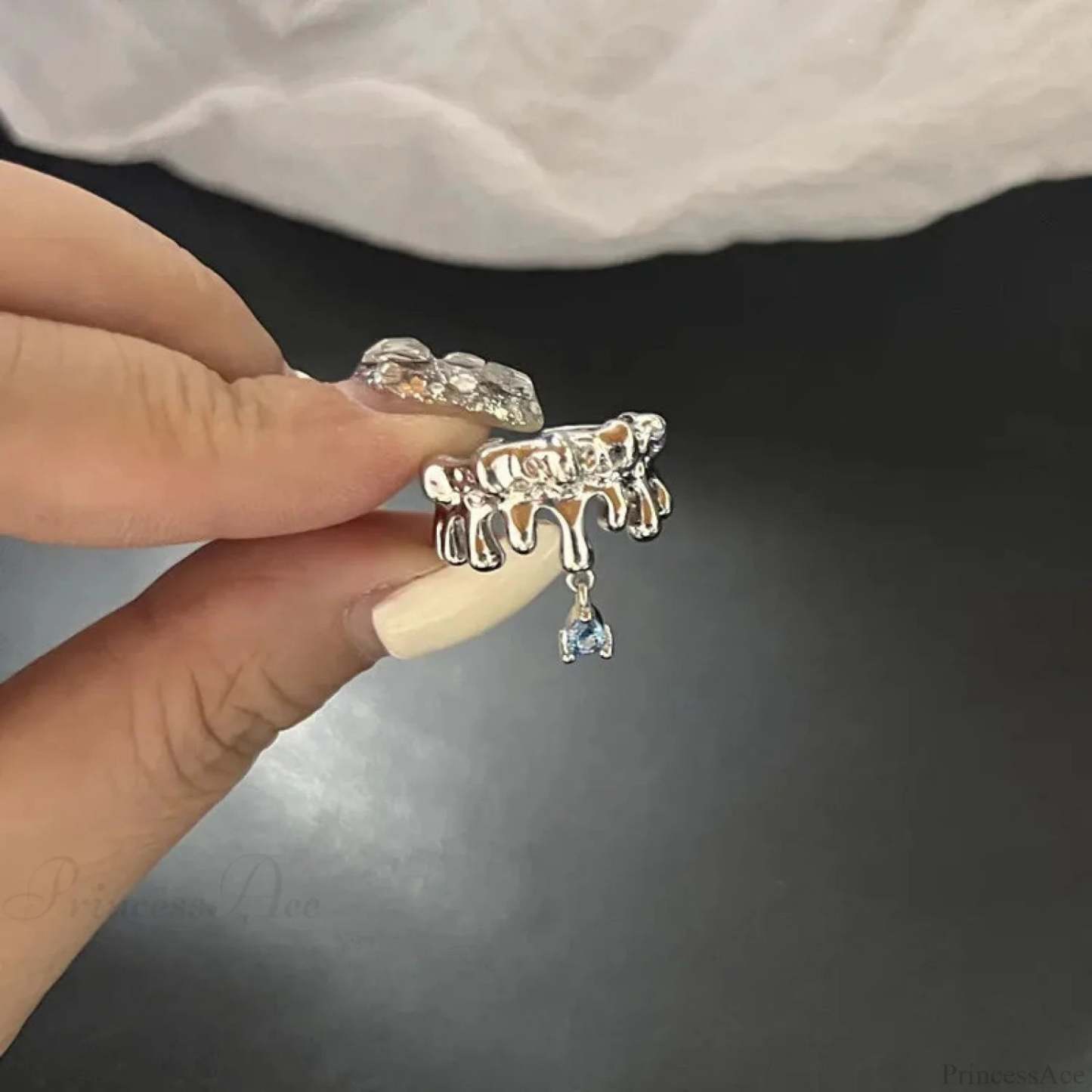 Vivid Stone Drip Rhinestone Gothic Ring color1