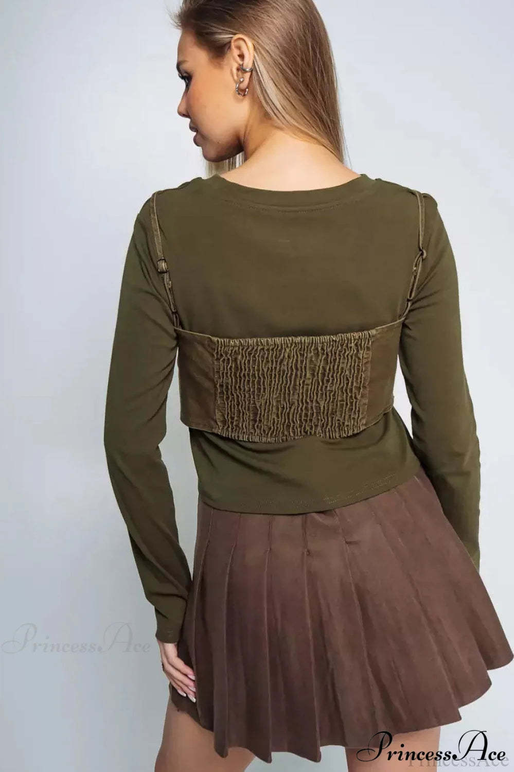 Washed Denim Cami Layered Slim Long Sleeve Tee