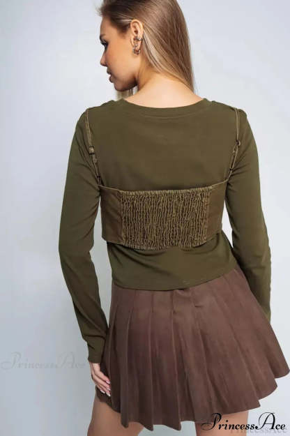 Washed Denim Cami Layered Slim Long Sleeve Tee