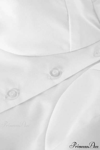 White Cotton Collared Puff Sleeve Blouse