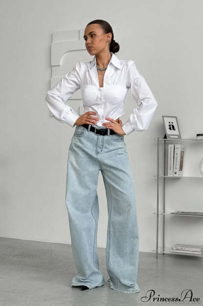 White Cotton Collared Puff Sleeve Blouse