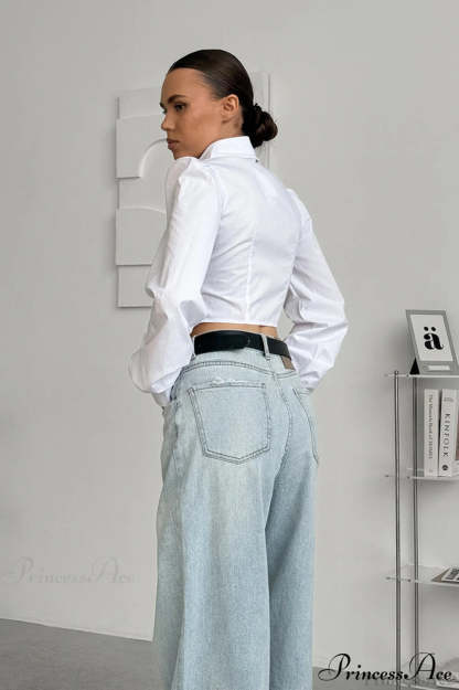 White Cotton Collared Puff Sleeve Blouse