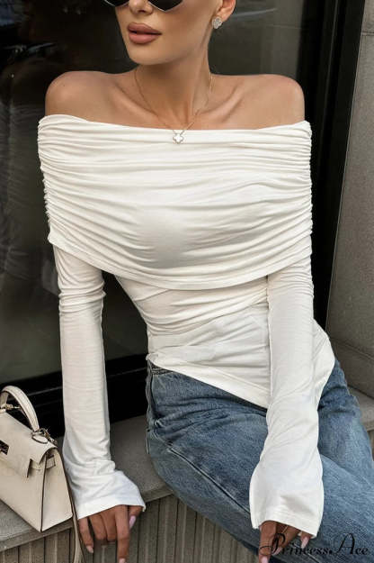 White Off Shoulder Modal Long Sleeve Tee White / S