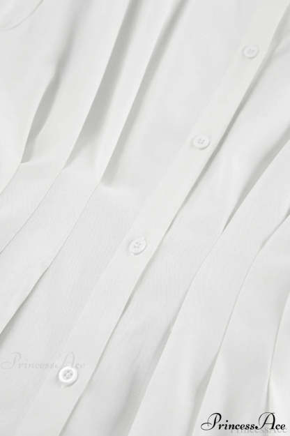 White Pleated Waist Slim Blouse