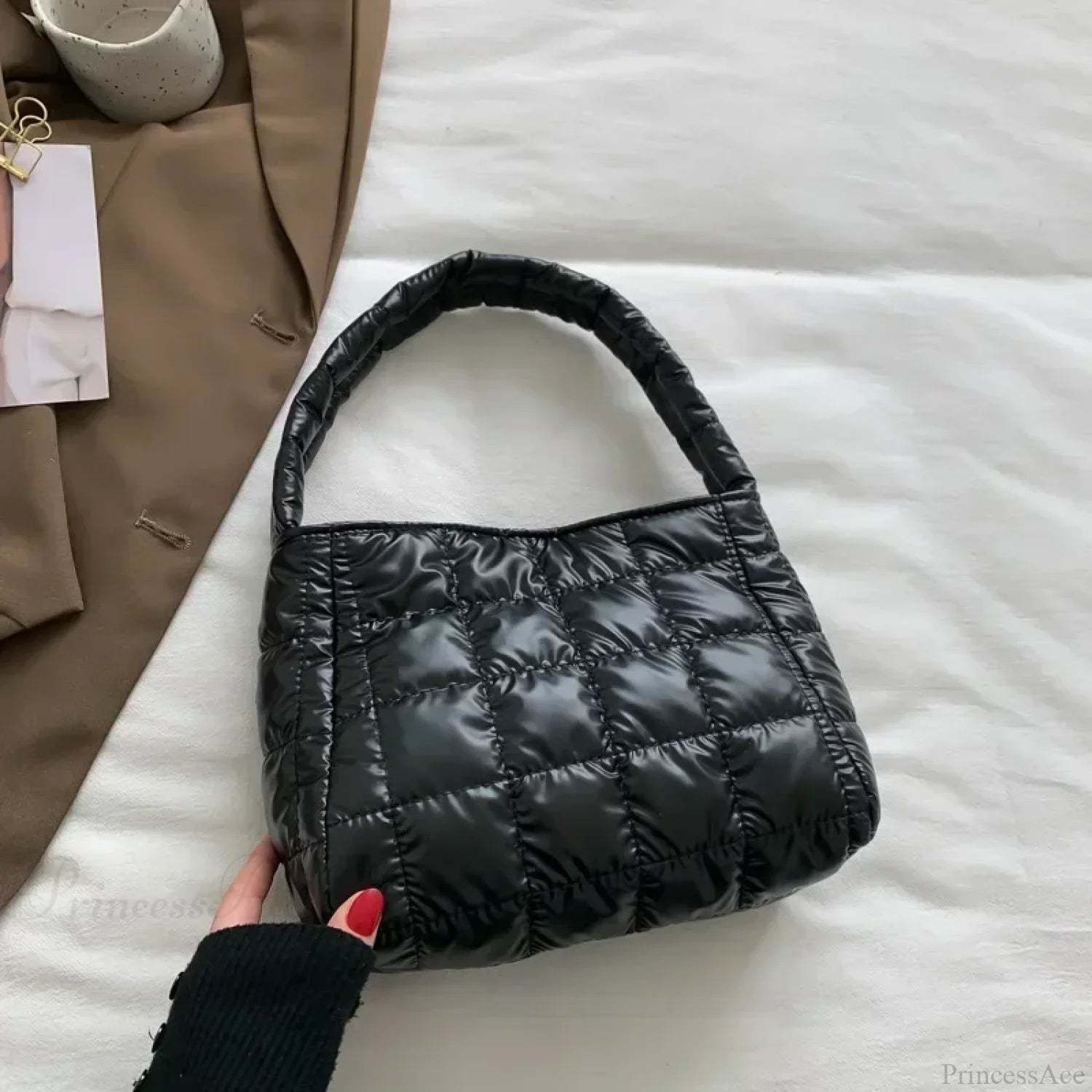 Winter Cotton Casual Tote Shoulder Handbag Black handbag-250126