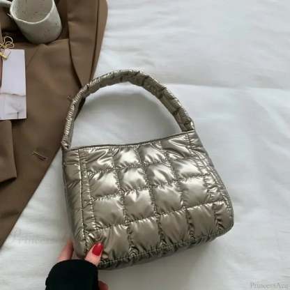 Winter Cotton Casual Tote Shoulder Handbag Champagne handbag-250126