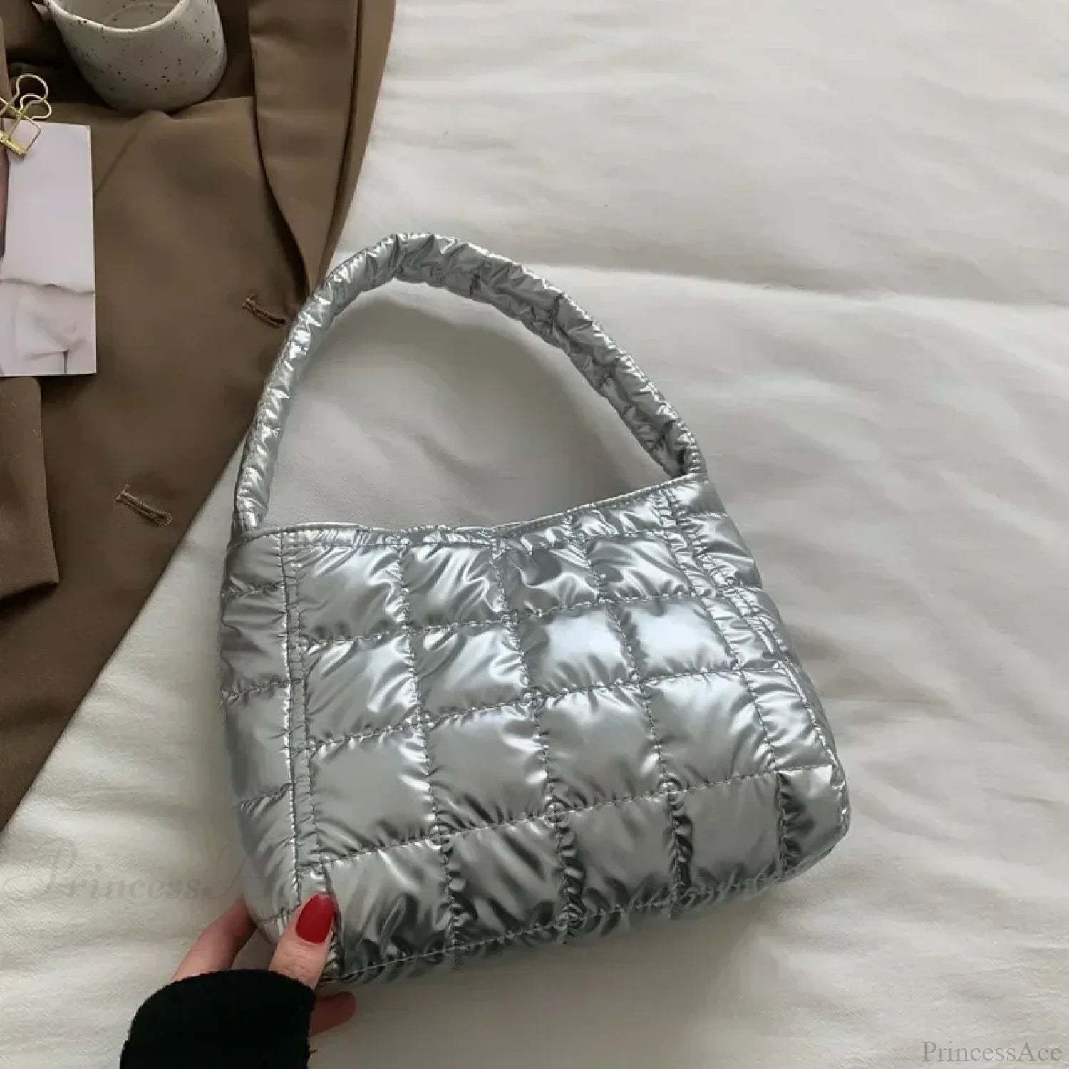 Winter Cotton Casual Tote Shoulder Handbag Silver handbag-250126