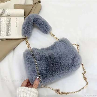 Winter Plush Fluffy Small Square Crossbody Handbag Grey handbag-250126