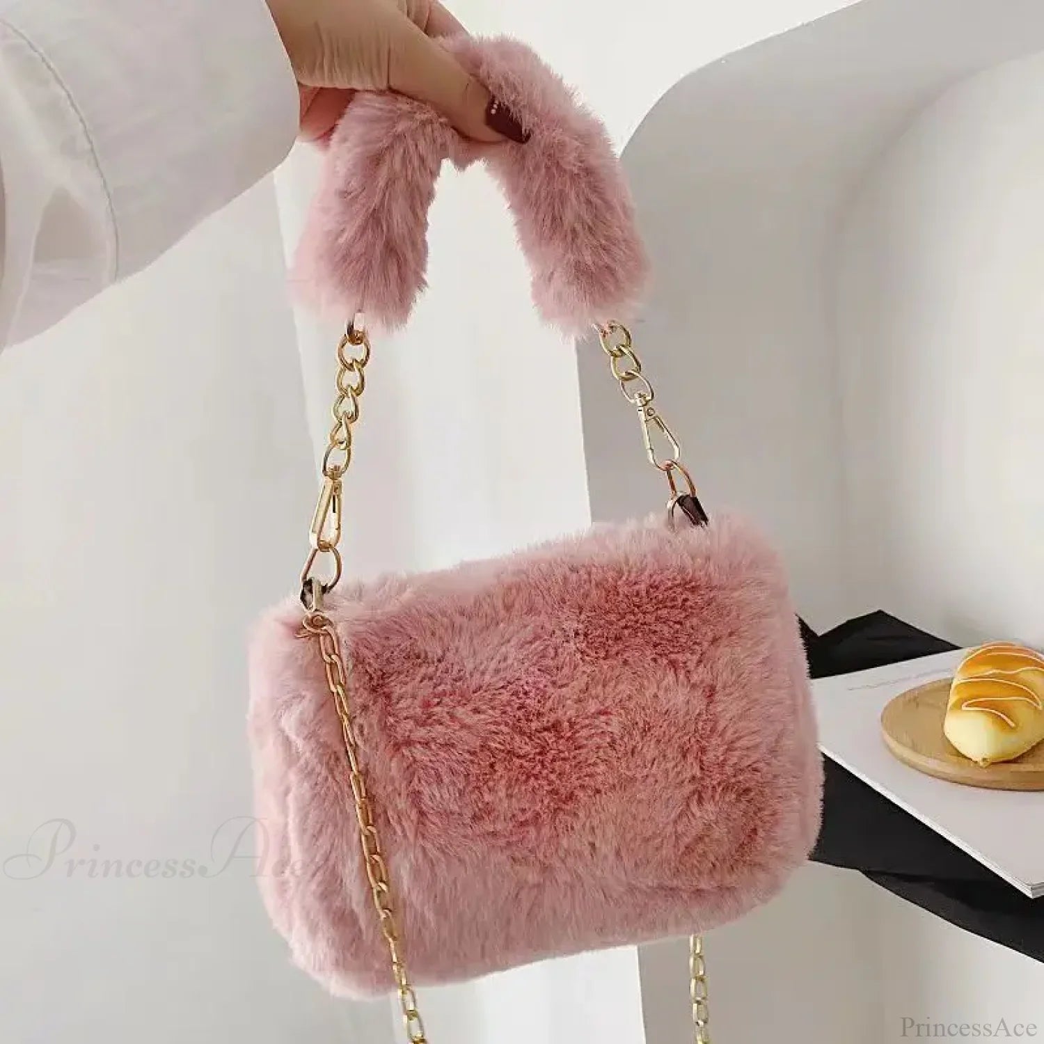 Winter Plush Fluffy Small Square Crossbody Handbag Pink handbag-250126
