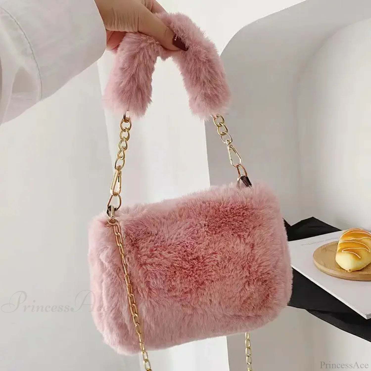 Winter Plush Fluffy Small Square Crossbody Handbag Pink handbag-250126