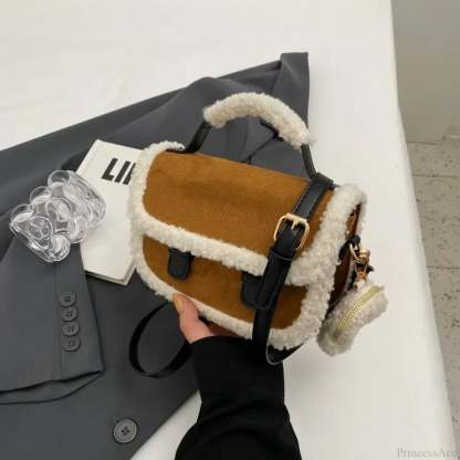 Winter Plush Small Square Crossbody Handbag Brown handbag-250126