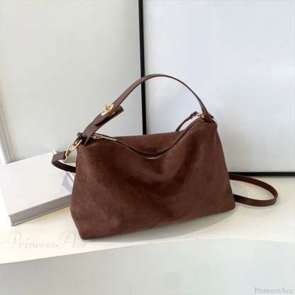 Autumn Winter Matte Suede Cow Leather Handbag Coffee handbag-250126