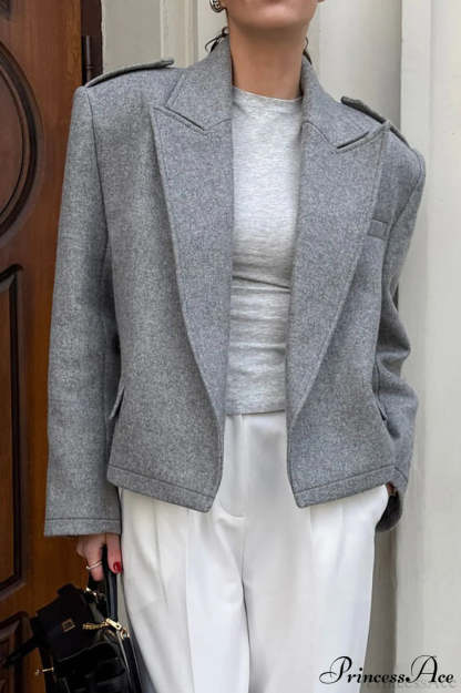Wool Blazer Chic Warm Coat Grey / S