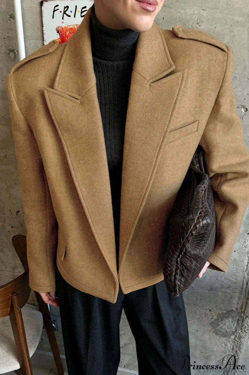 Wool Blazer Chic Warm Coat Khaki / S