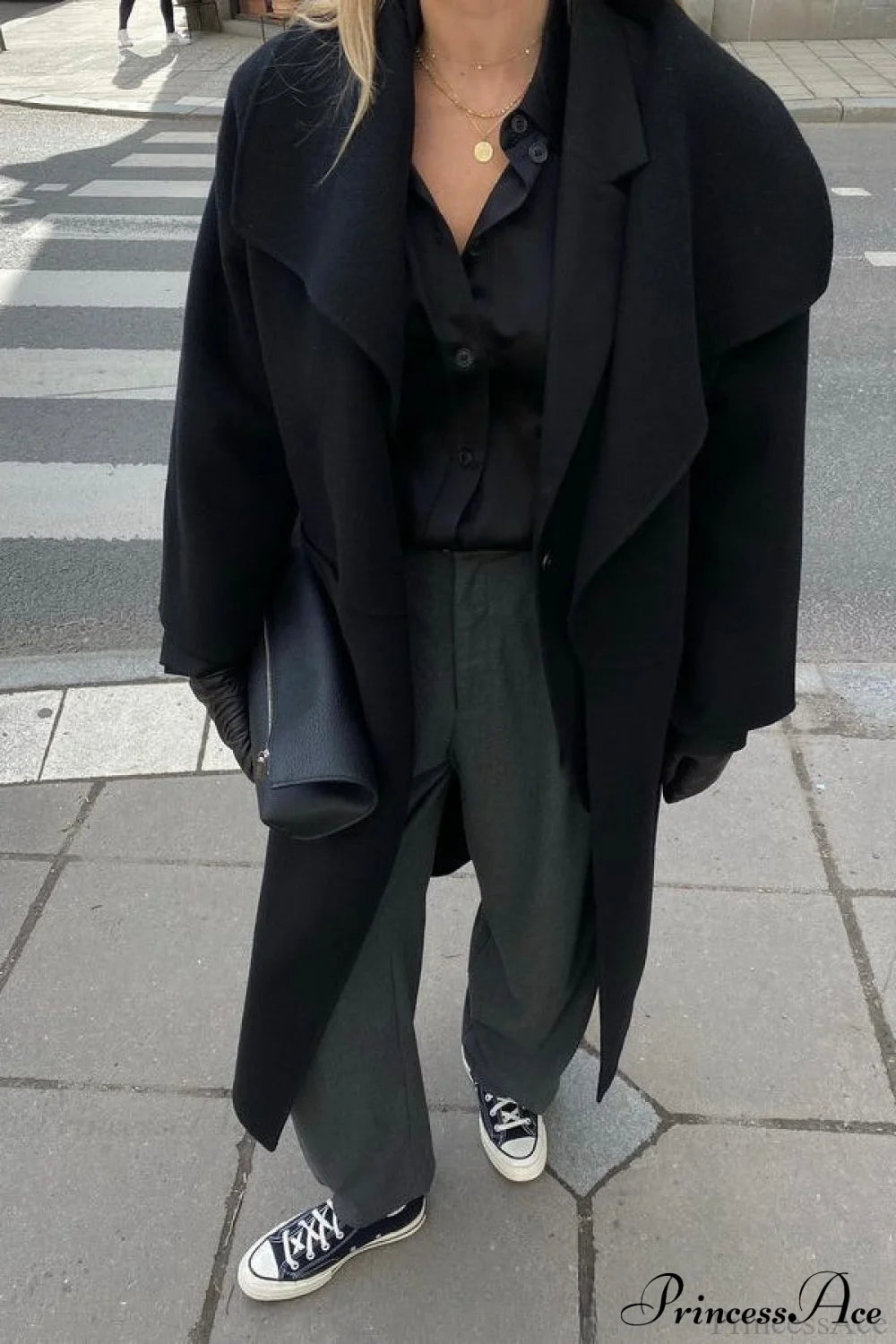 Woolen Tweed Mid Length Work Overcoat