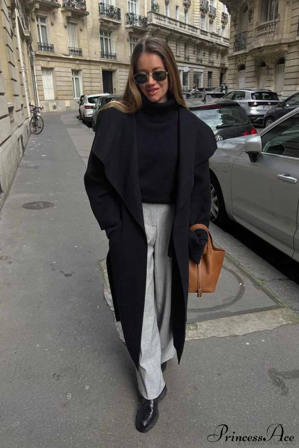 Woolen Tweed Mid Length Work Overcoat Black / S