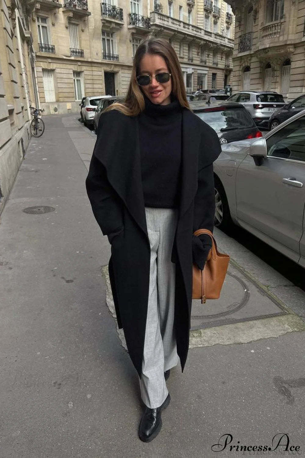 Woolen Tweed Mid Length Work Overcoat Black / S