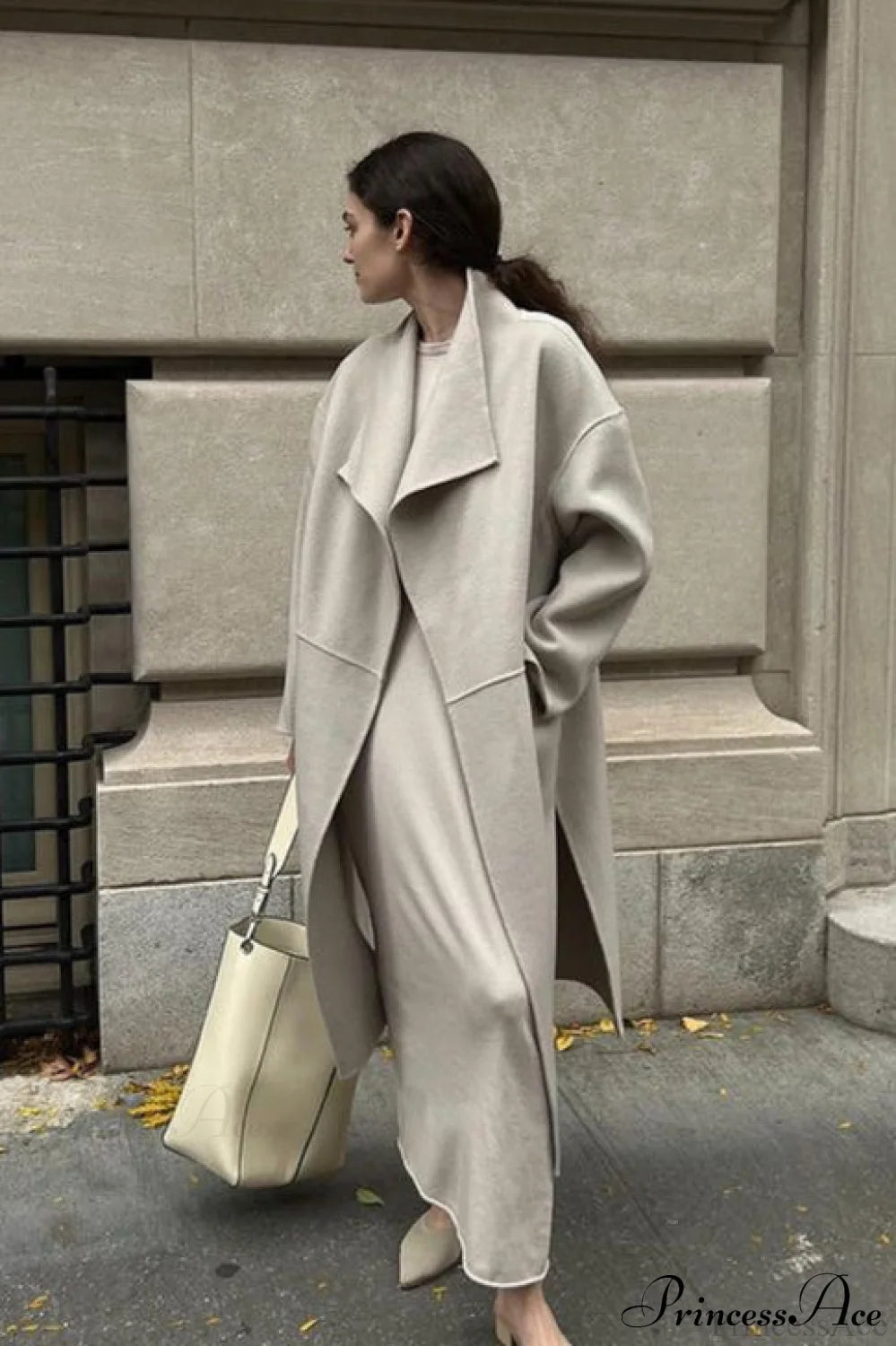 Woolen Tweed Mid Length Work Overcoat Grey / S