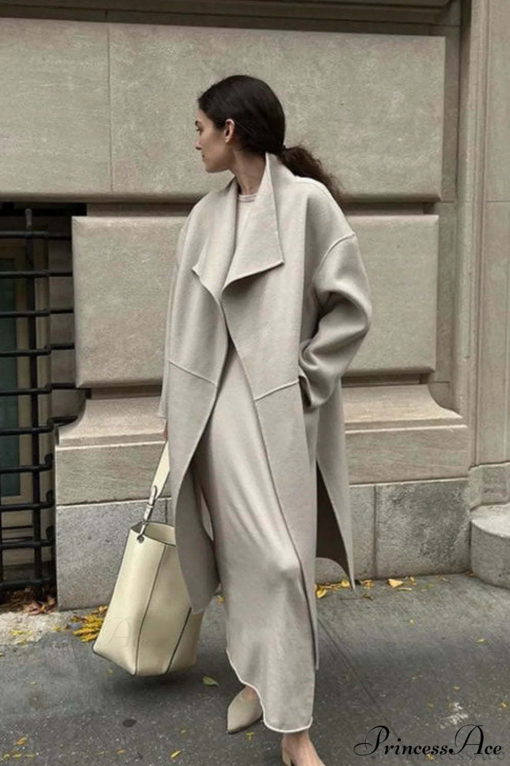 Woolen Tweed Mid Length Work Overcoat Grey / S