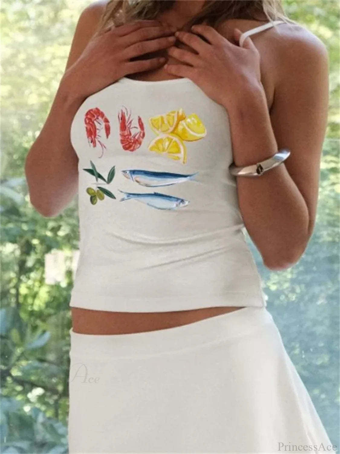 Y2K Flower Print Slim Strap Tank Crop Top WHITE2 / S croptop-250126