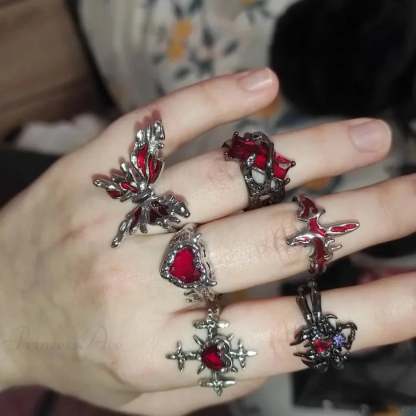 Dark Rebel Crimson Gem Cross Ring