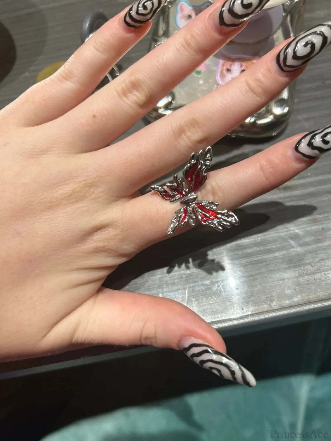 Y2K Gothic Animal Spider Crimson Crystal Ring