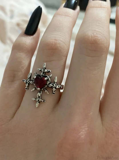 Y2K Gothic Animal Spider Crimson Crystal Ring