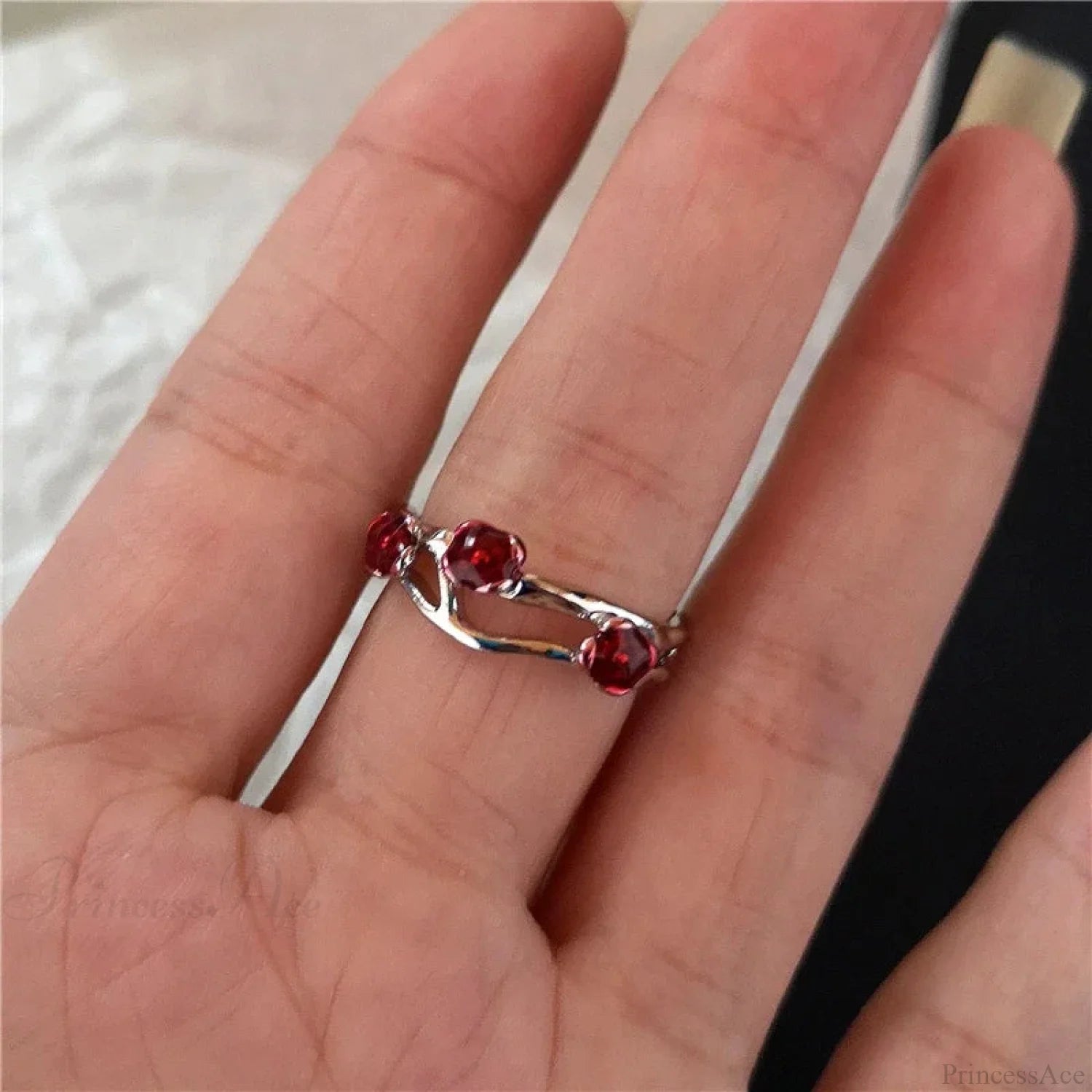 Dark Rebel Crimson Gem Cross Ring sliver11