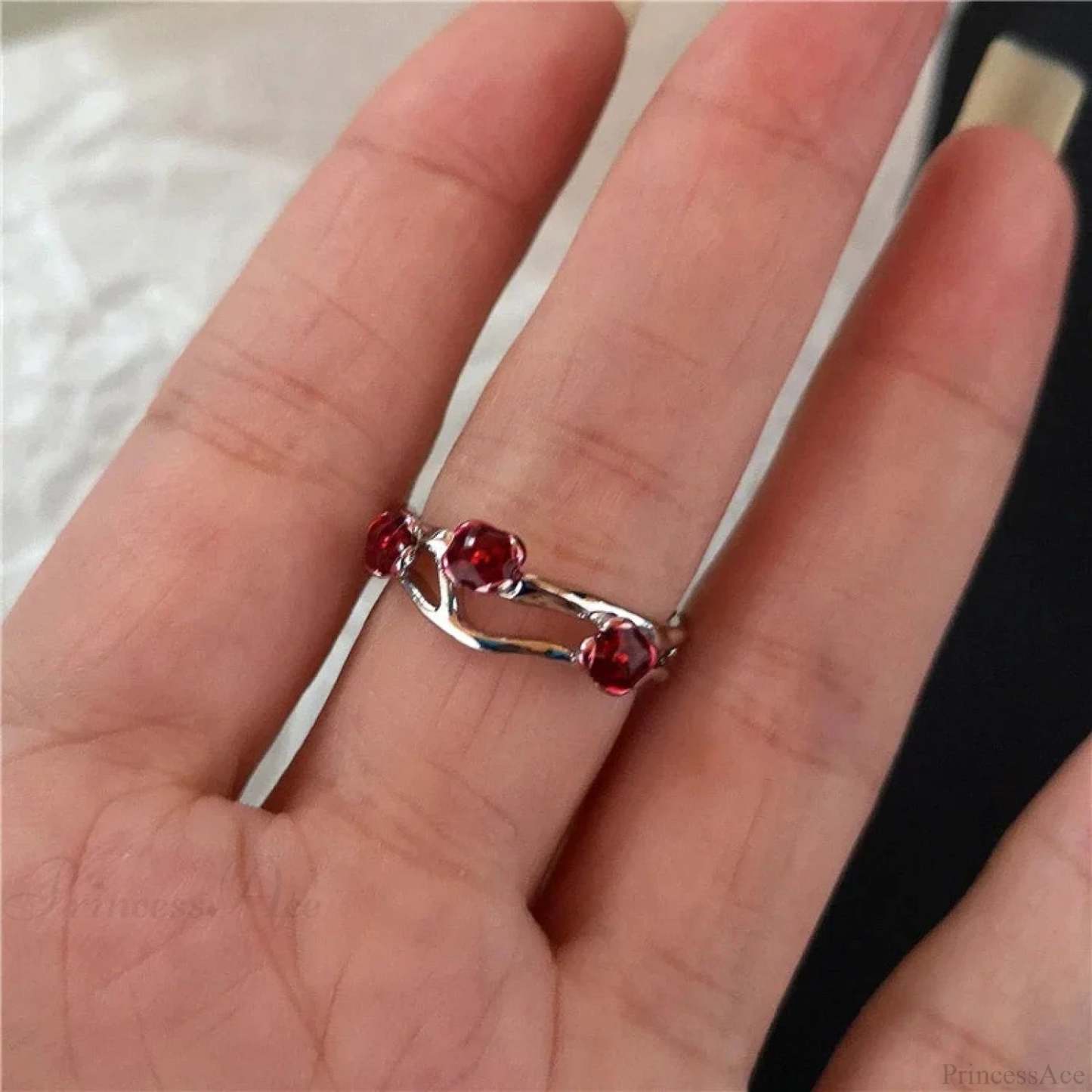 Dark Rebel Crimson Gem Cross Ring sliver11