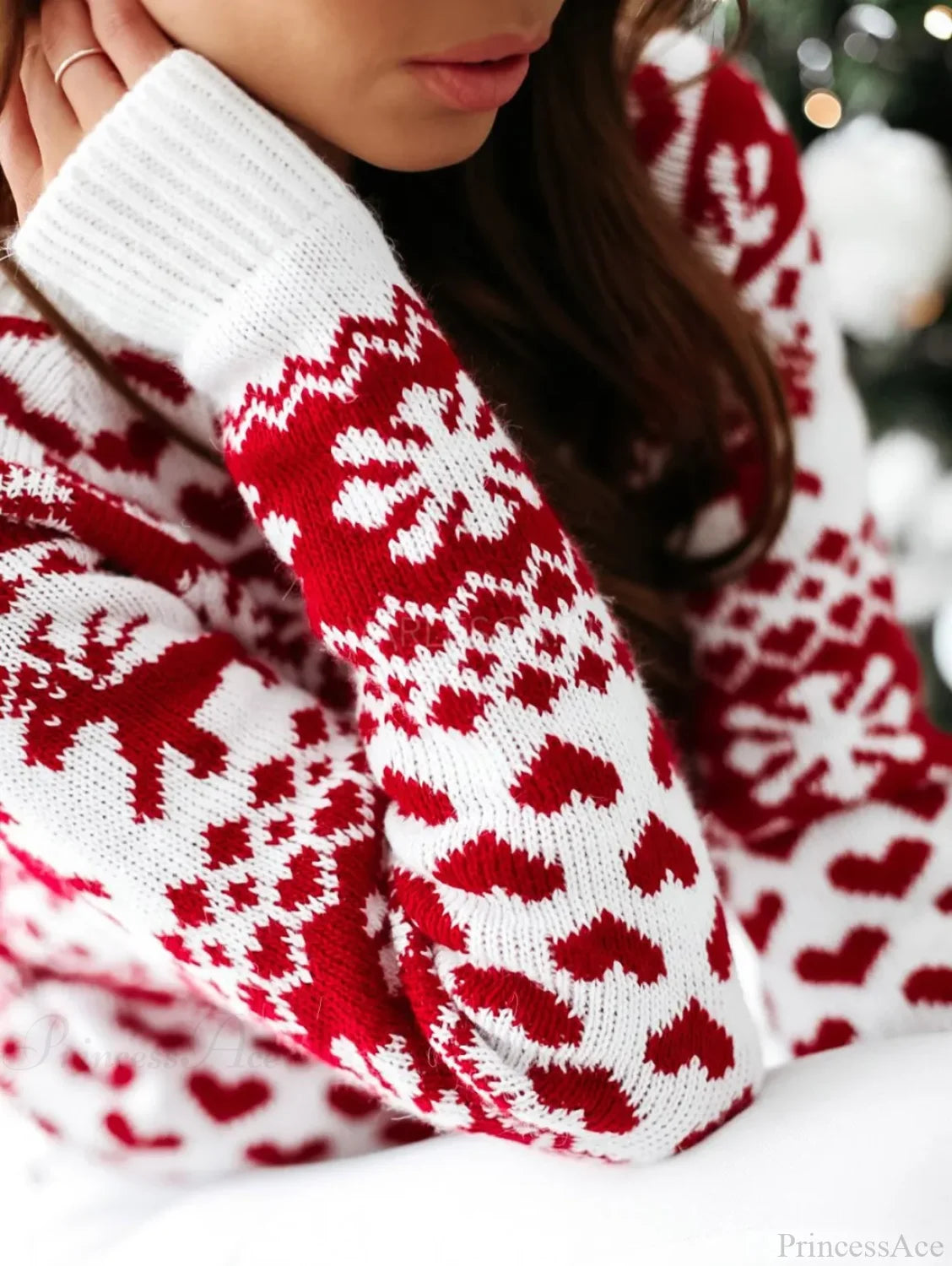 Y2K Moose Print Long Sleeve Warm Thicken Christmas Sweater Sweaters-L