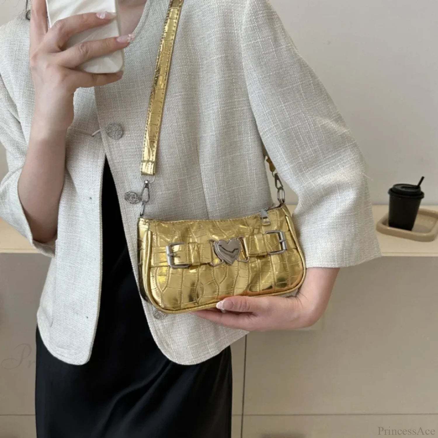 Y2K Peach Heart Leather Shoulder Bag shoulder-250126