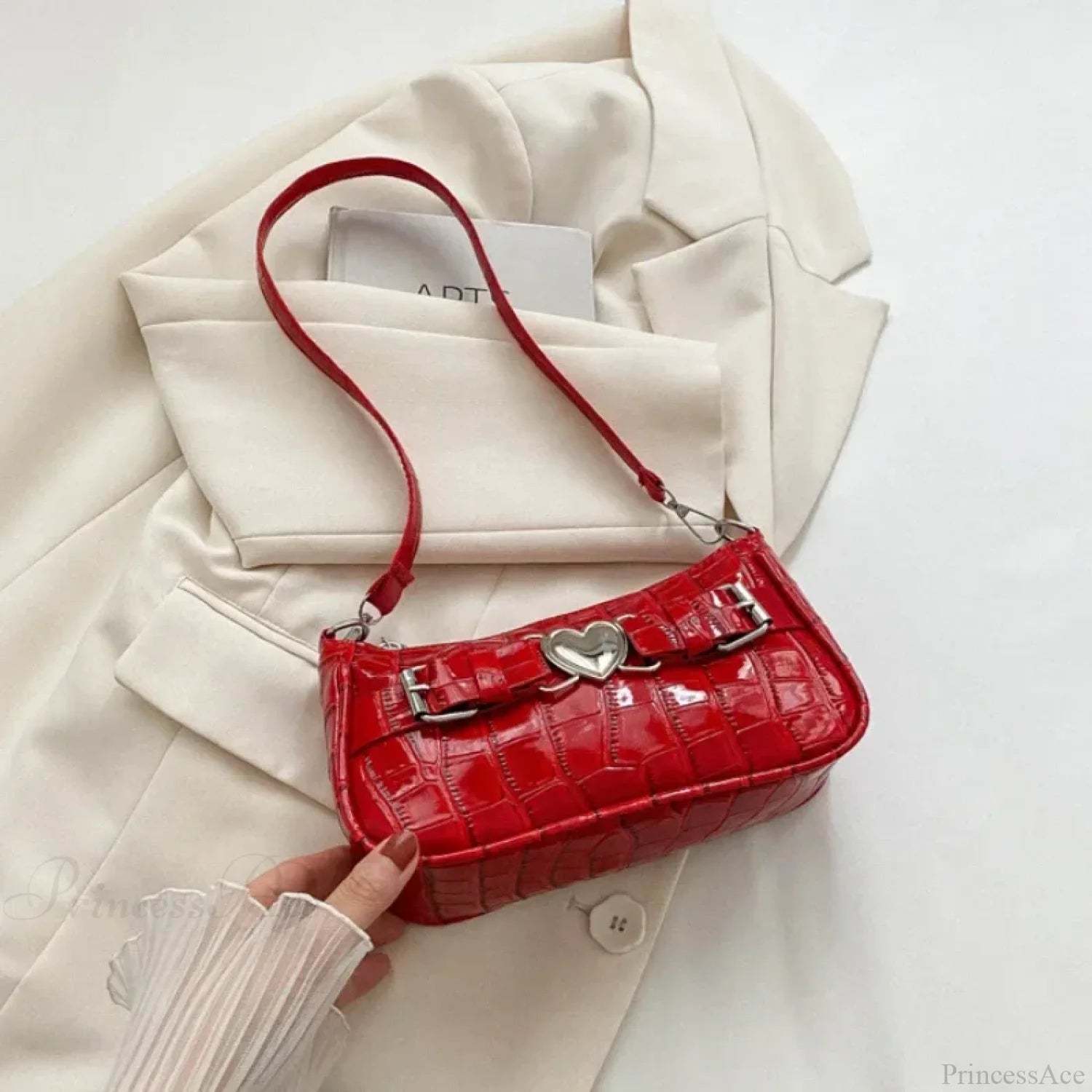 Y2K Peach Heart Leather Shoulder Bag Red shoulder-250126