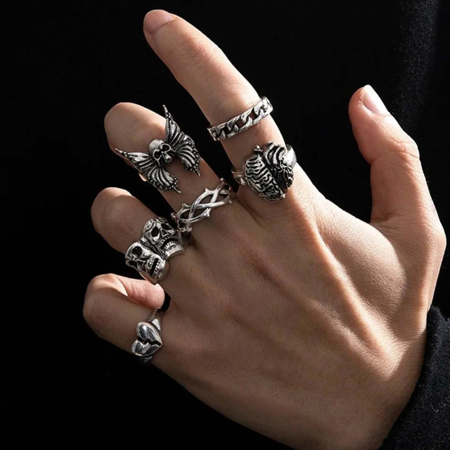 Y2K Rebel Rap Gothic Spider Ring sliver2