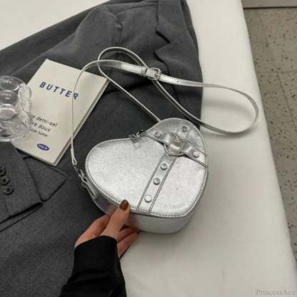 Y2K Rivet Heart-Shaped Crossbody Bag Sliver crossbody-250126