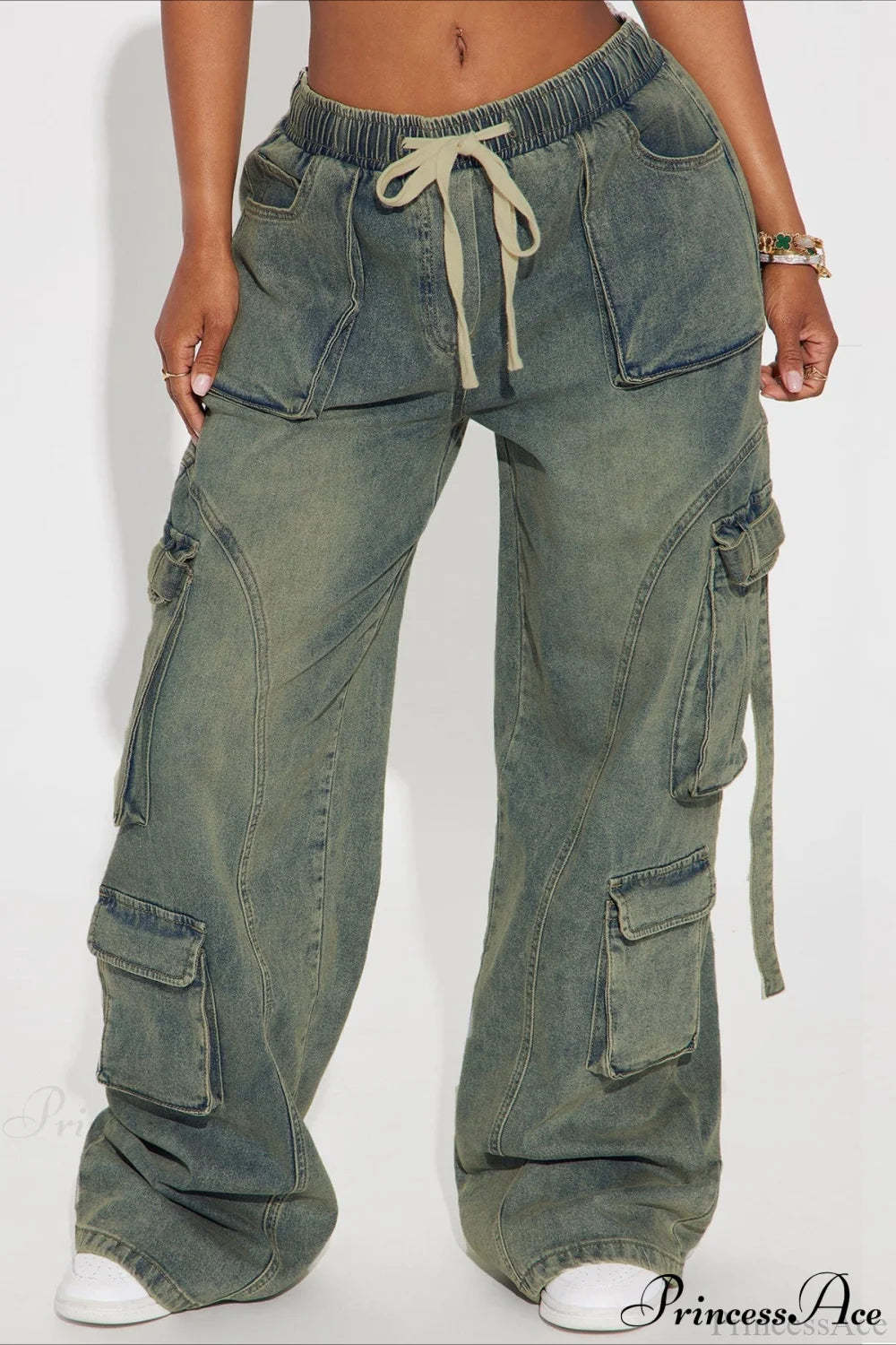 Y2K Street Hip-Hop Denim Cargo Pants Sea Blue / S