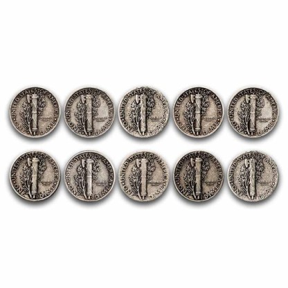 $1.00 Face Value 90% Mercury Dimes Avg Circ