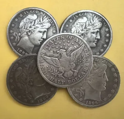 Barber Silver Half Dollar 1895-1899 5 Coins Mixed Dates AU/BU Coins-US