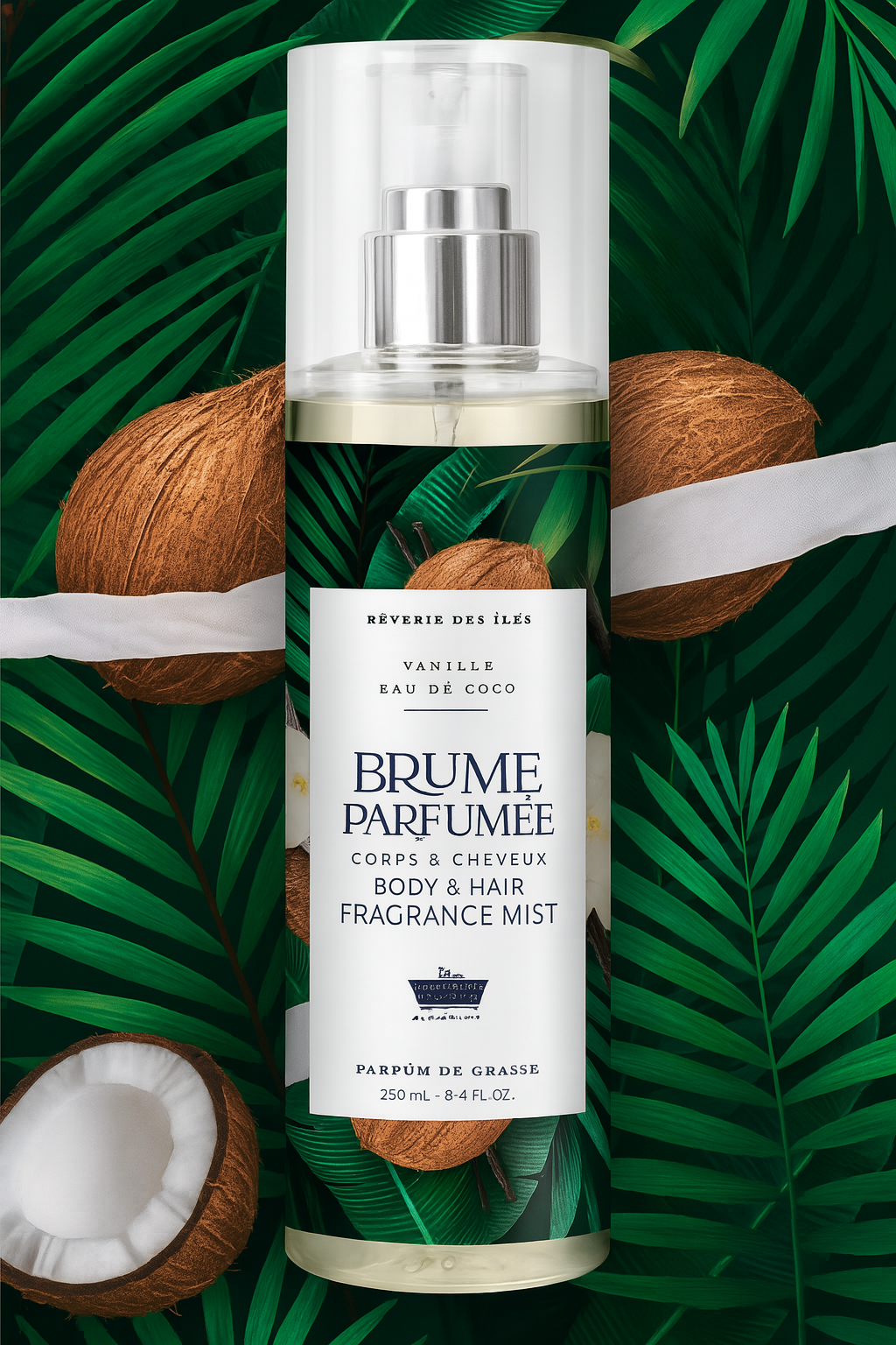 Brume Parfumée Vanille Eau de Coco 250ml - Sans Alcool