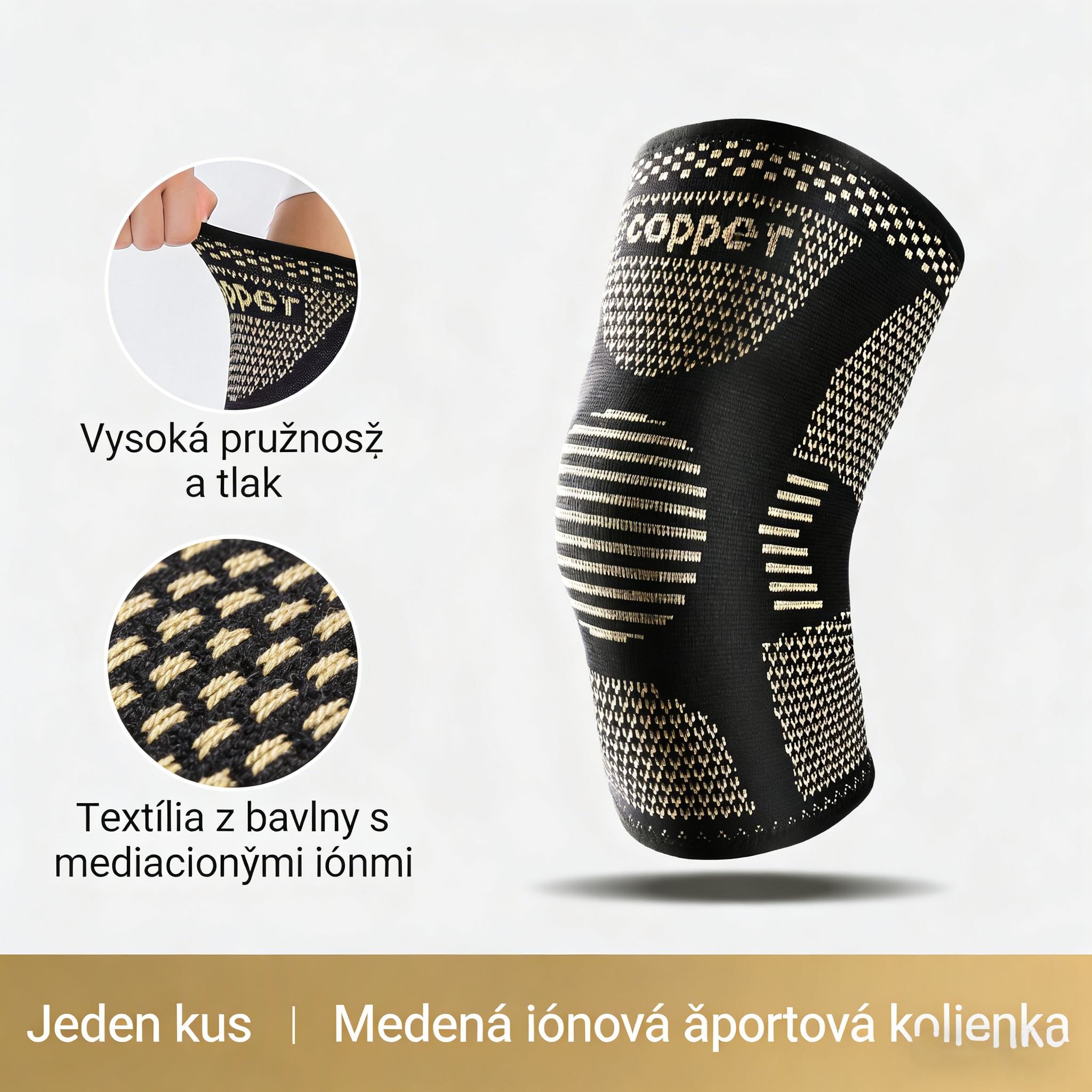Fitness pletená kolenná ortéza z medených vlákien