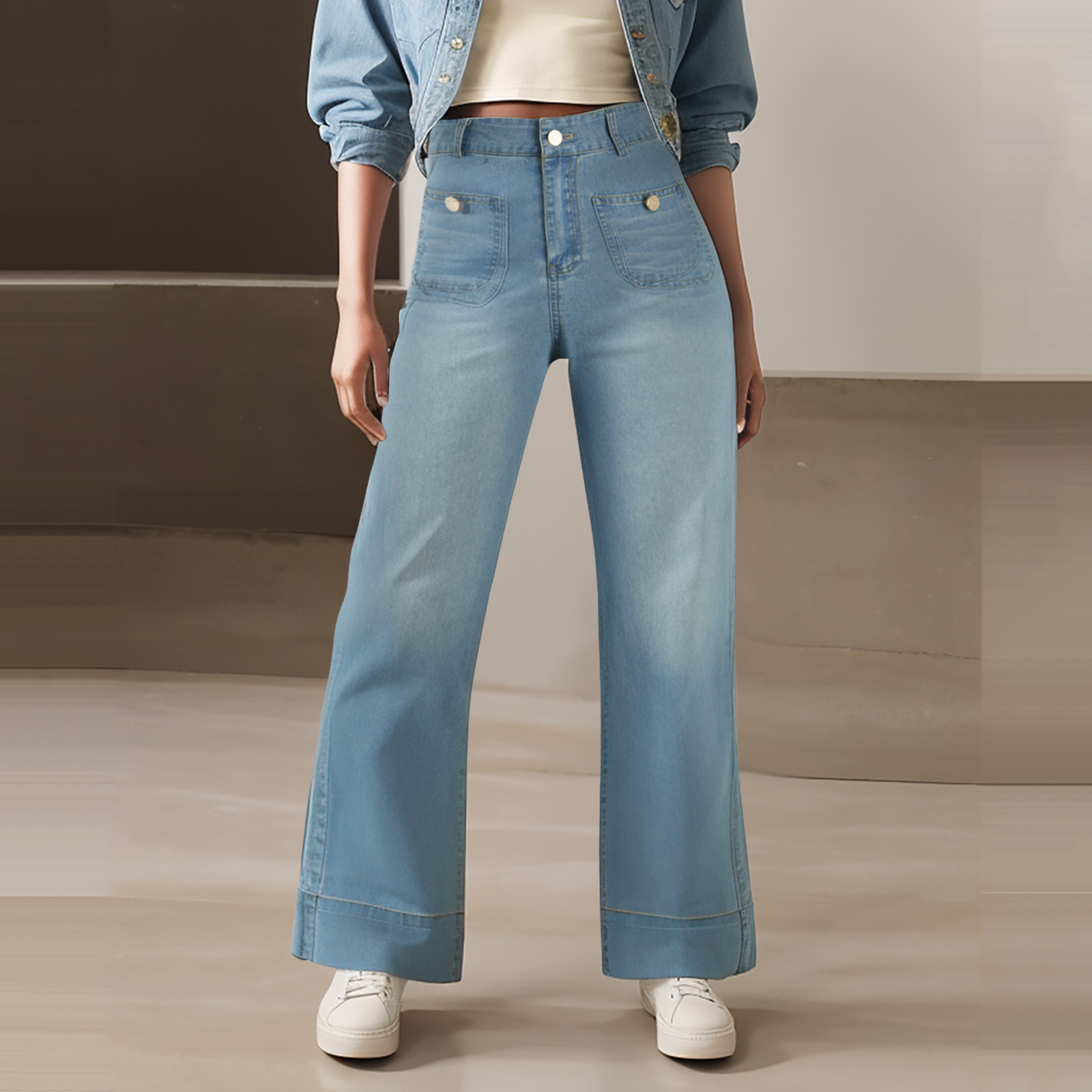 🧣🔥Módna novinka👖Námornícke nohavice so širokými nohavicami a reguláciou brucha