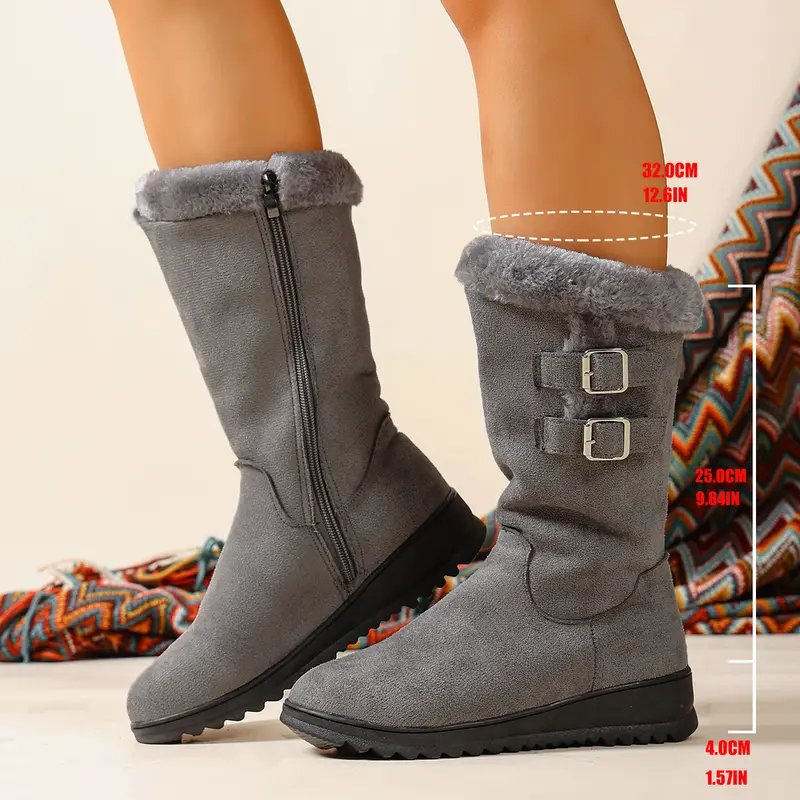 womens   calf boots with side zipper plush rubber sole   comfortable casual dress shoes with arch support cushioned insole   versatile for music festivals travel casual attire cute boots festival footwear Product details 3