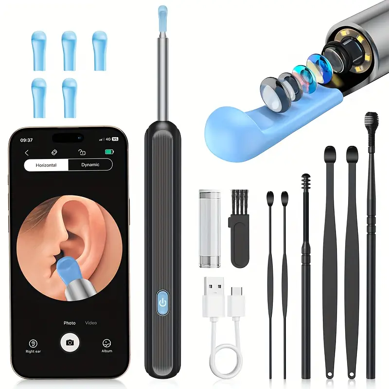   instrument vizual pentru curățarea cerumenului cu cameră și lumină,   6 capace pentru curea de ureche și set de 7 piese, conectabil la wifi, baterie/litium, compatibil cu toate telefoanele mobile,   și confortabil Detaliile articolului 1