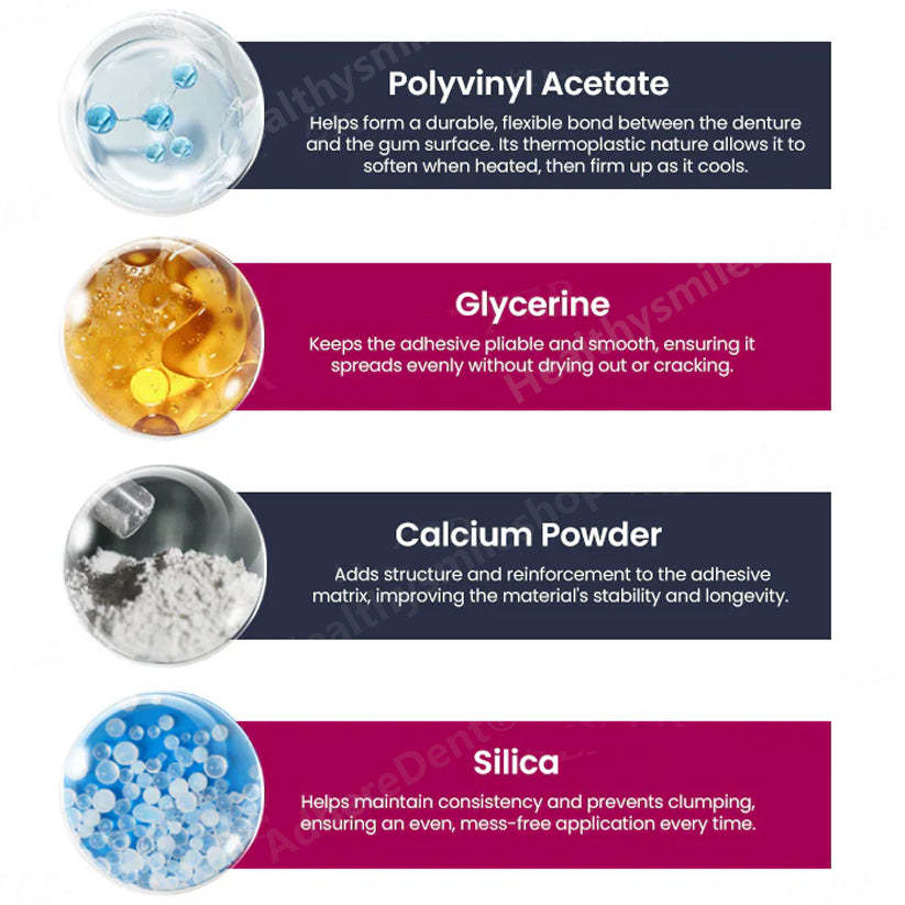 😁Termoplastické lepidlo na zubné protézy AdhereDent, odolná retencia zubných protéz 😁